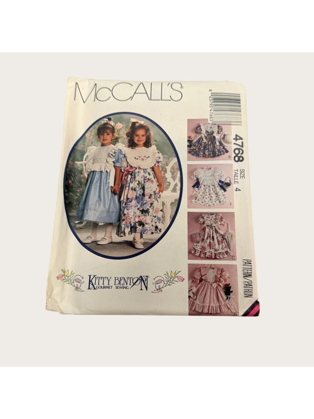 Vintage 1990s McCalls Sewing Pattern 4768 Girls Dress and Pinafore Bibs Size 4